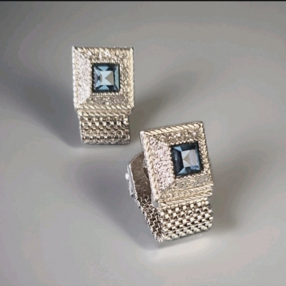 Swank Sapphire Rhinestone Square Cufflinks
